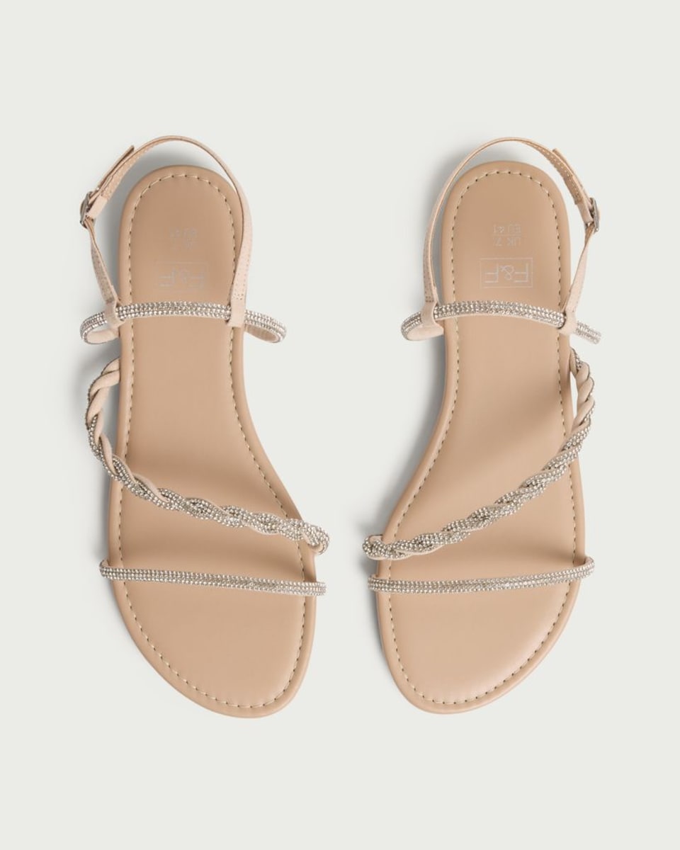 image 1 of F&F Diamanté Embellished Strappy Sandals in Silver