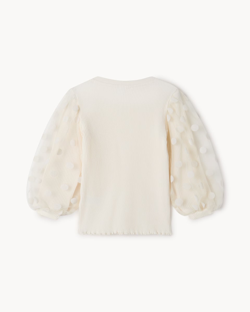 image 1 of F&F Girls Polka Dot Sleeved Ribbed Top in Cream