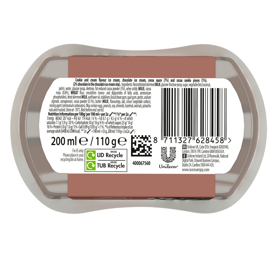image 1 of CARTE D'OR INDLGNT CHOCOLATE COOKIE MINI ICE CREAM TUB 200ML
