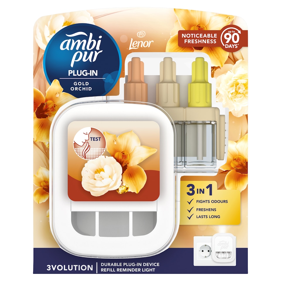 Obrázek 1 pro produkt Ambi Pur Elektrický Osvěžovač Vzduchu Startovací Sada Gold Orchid 20 ml