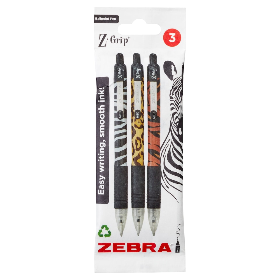 Zebra Animal Print Ball Pens 3 Pack