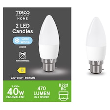 Tesco LED Candle 40W Bayonet Cap Cool White Light Bulb 2 Pack