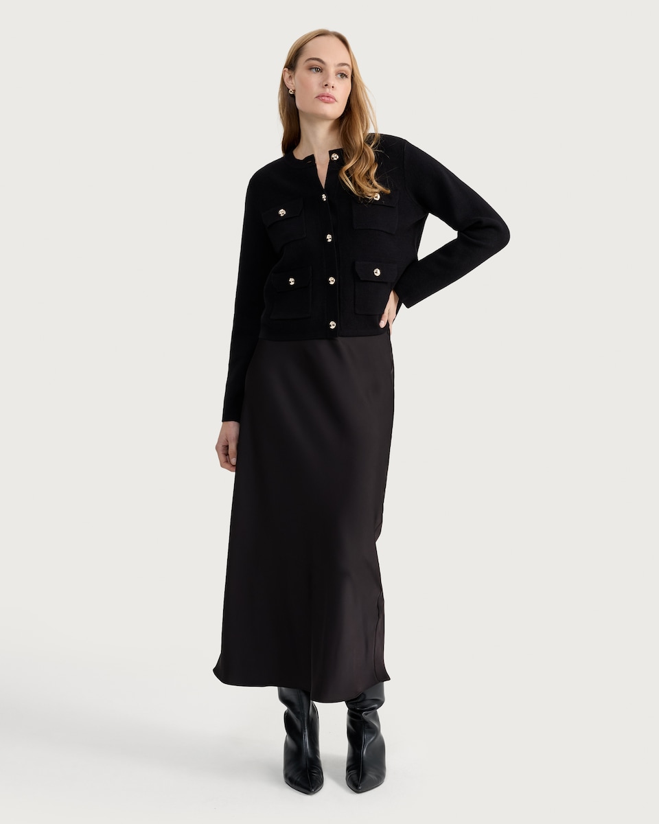 image 1 of F&F Gold Button Pocket Cardigan in Black