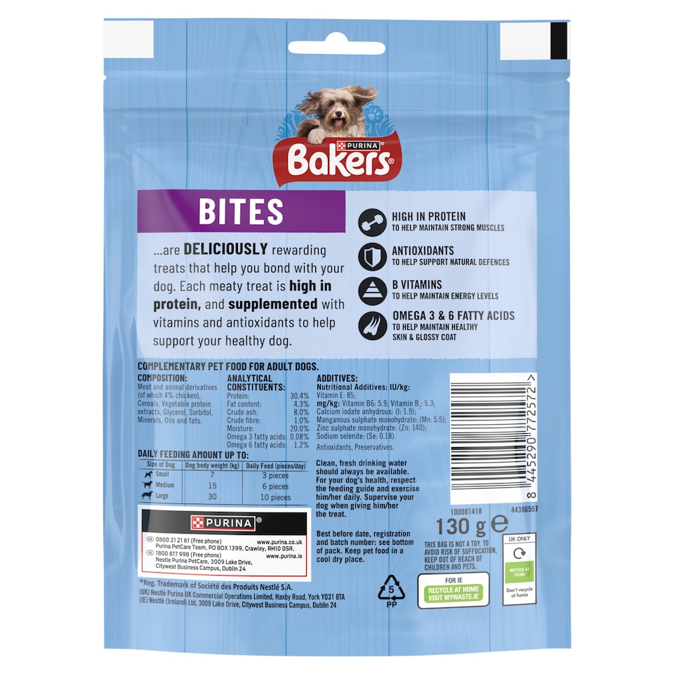image 1 of Bakers Bites Tasty Dog Treats With Chicken 130g