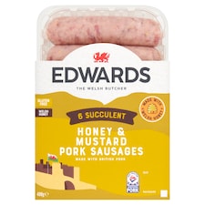 Edwards 6 Honey & Mustard Pork Sausages 400G