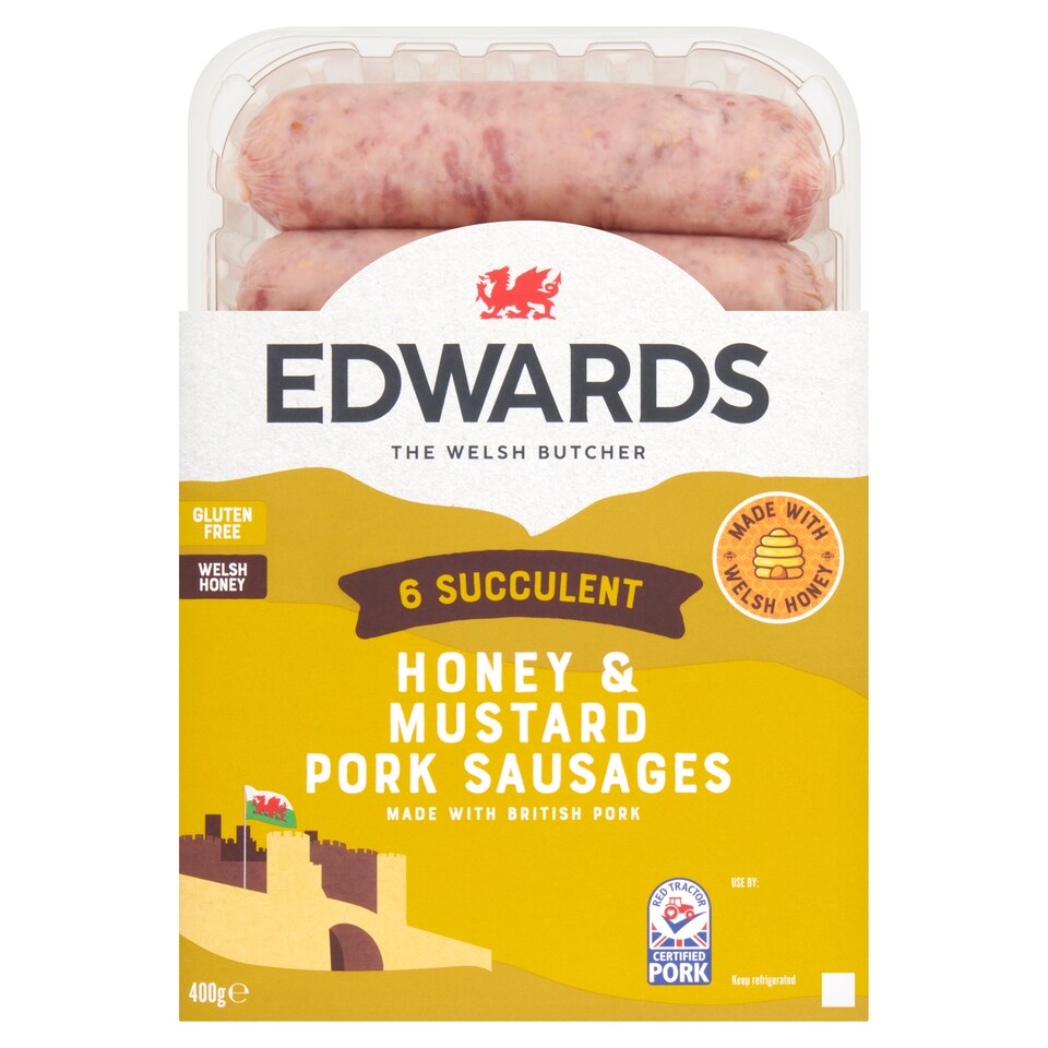 Edwards 6 Honey & Mustard Pork Sausages 400G