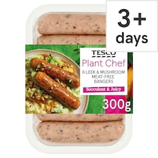 Tesco Plant Chef 6 Leek & Mushroom Meat-Free Bangers 300G