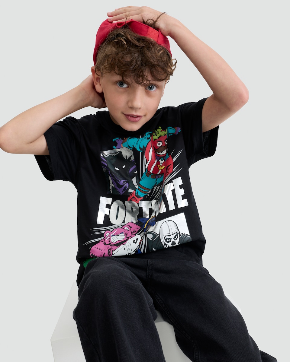 image 1 of Fortnite Pure Cotton Short Sleeved T-Shirt in Black