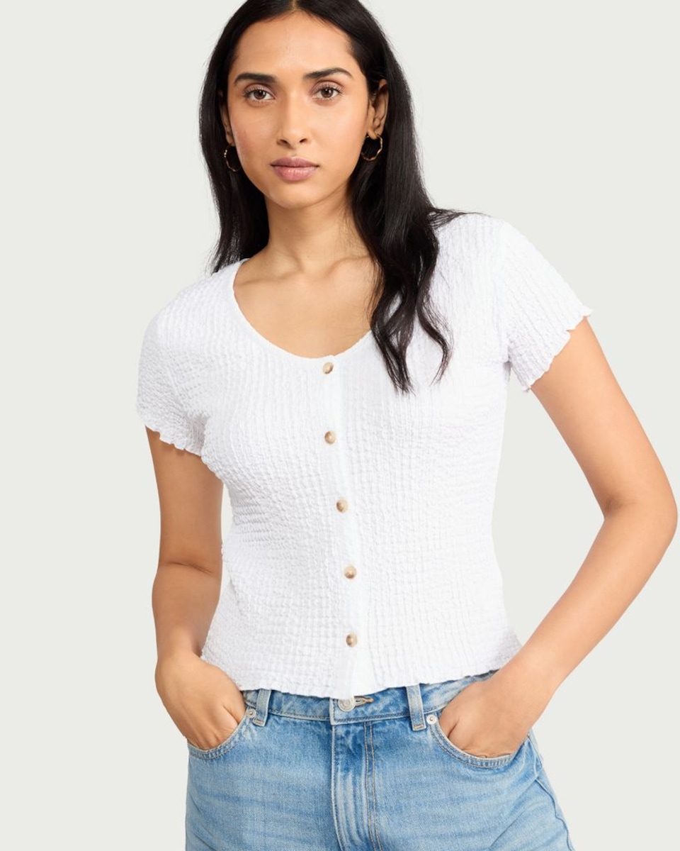 image 1 of F&F Textured Button Front Top in Cream