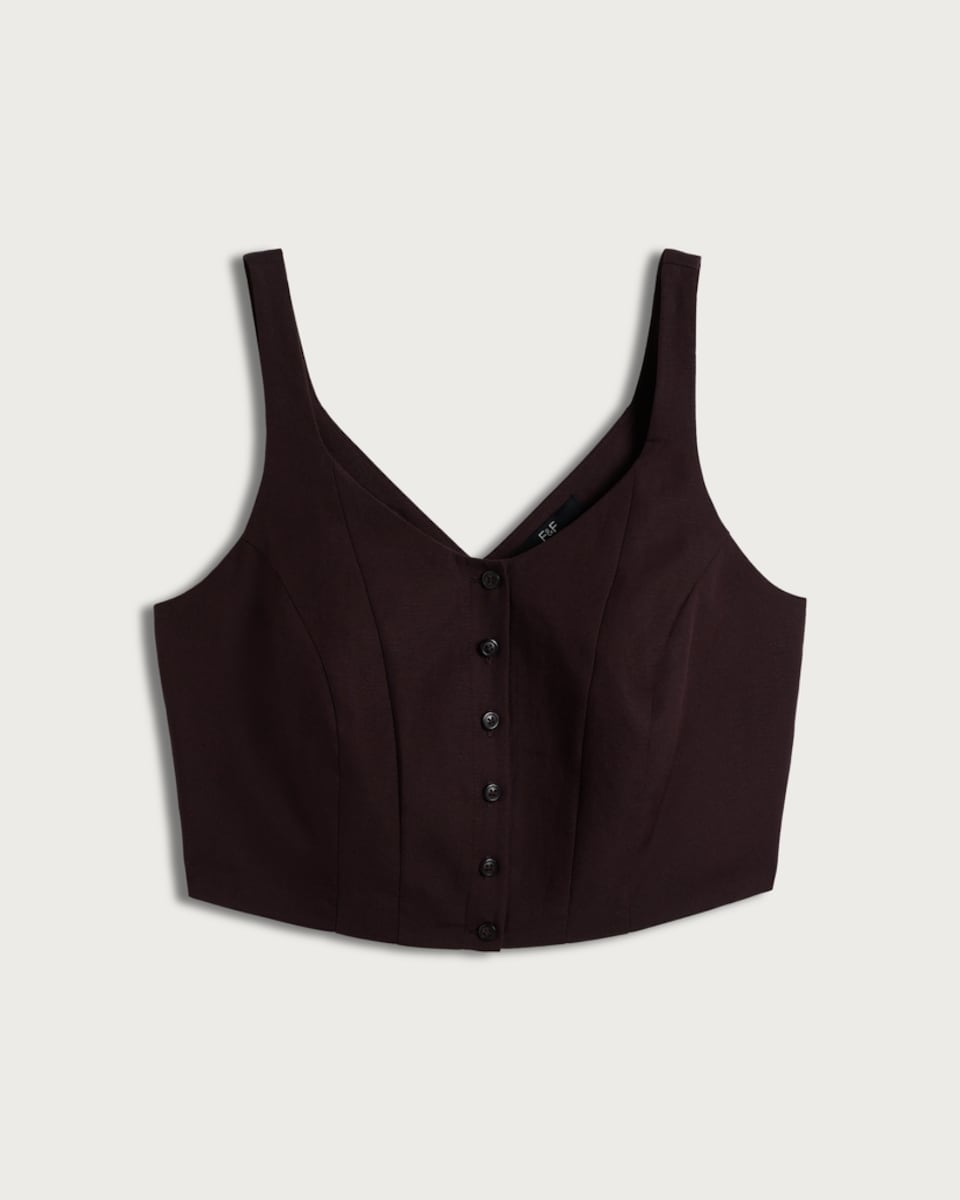 image 1 of F&F Button Front Cropped Waistcoat in Brown