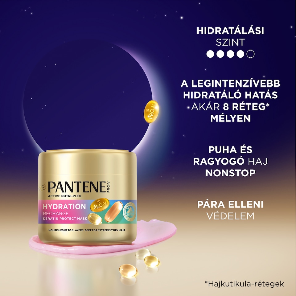 Pantene Pro-V Hydration Recharge Keratin Protect Hajpakolás 300ml Rendkívül Száraz Hajra  1. kép