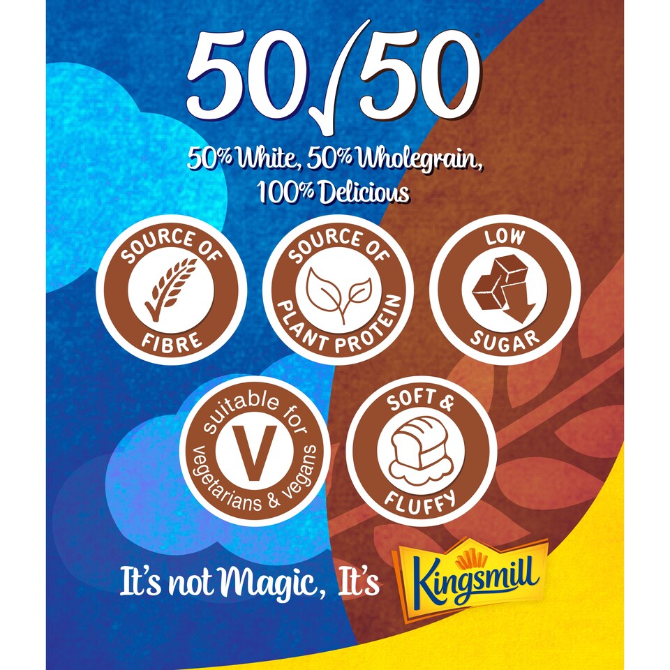 image 1 of Kingsmill 50/50 Soft White Thick Loaf Bread 800g