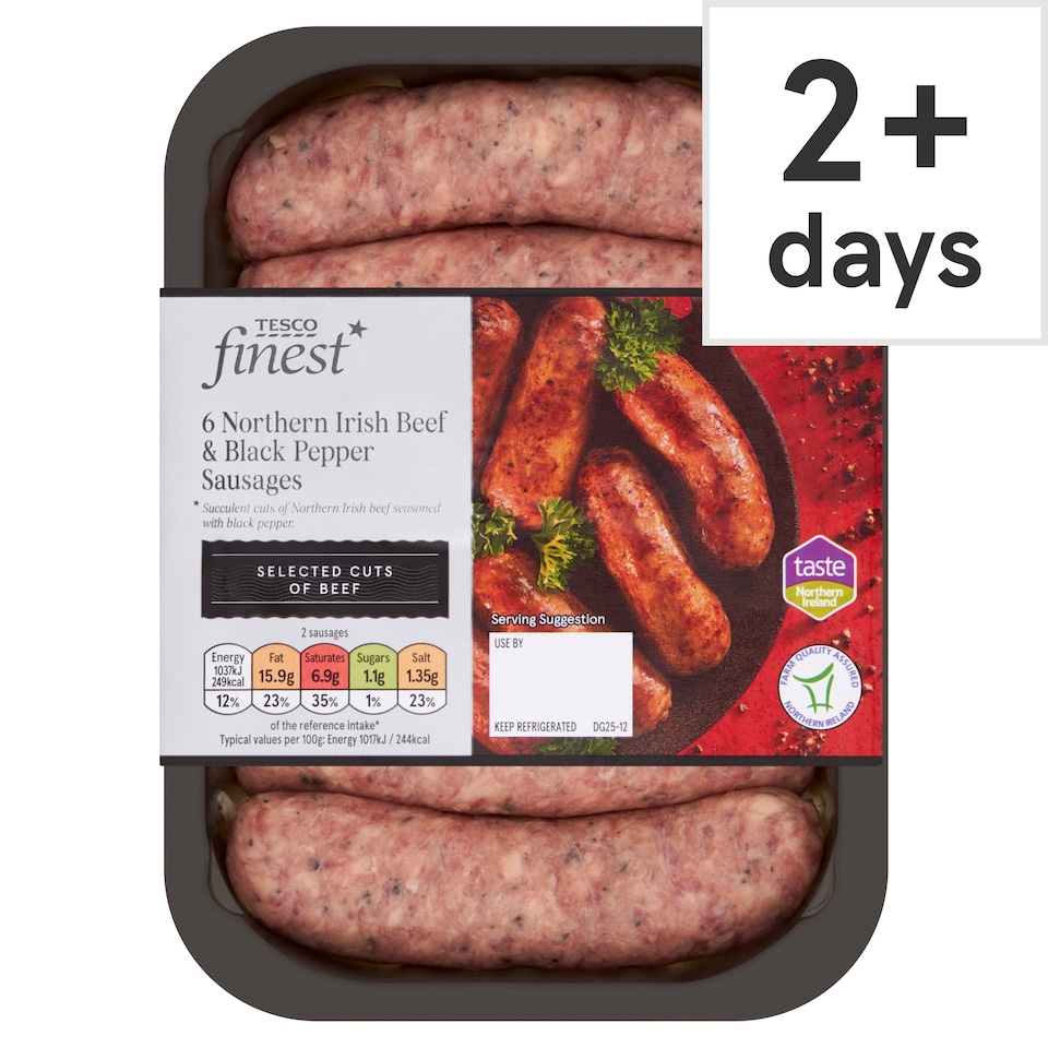 Ni Tesco Finest Beef & Black Pepper Sausages 400G