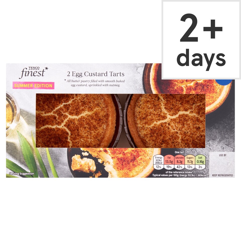Tesco Finest 2 Egg Custard Tarts 134G Tesco Groceries