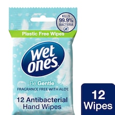 Wet Ones Be Gentle 12 Antibacterial Hand Wipes Fragrance Free with Aloe