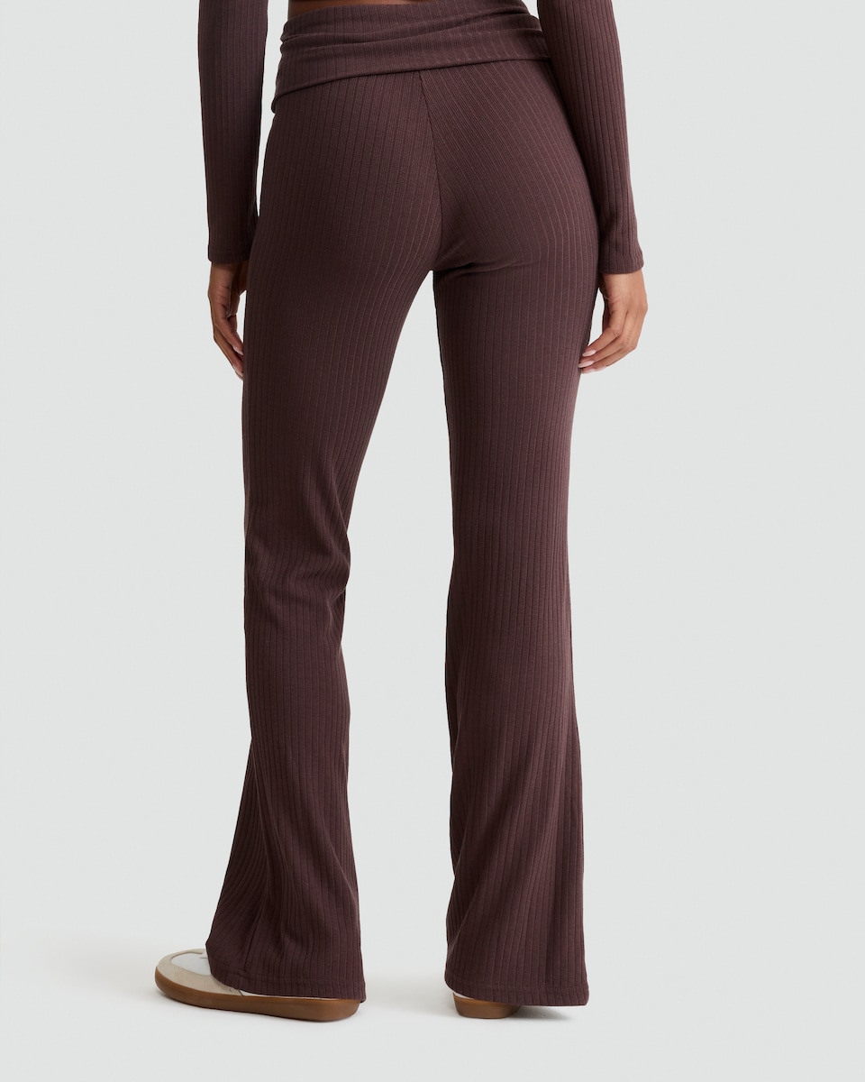 image 1 of OH ME OH MY Ribbed Foldover Waist Co-ord Leggings in Brown
