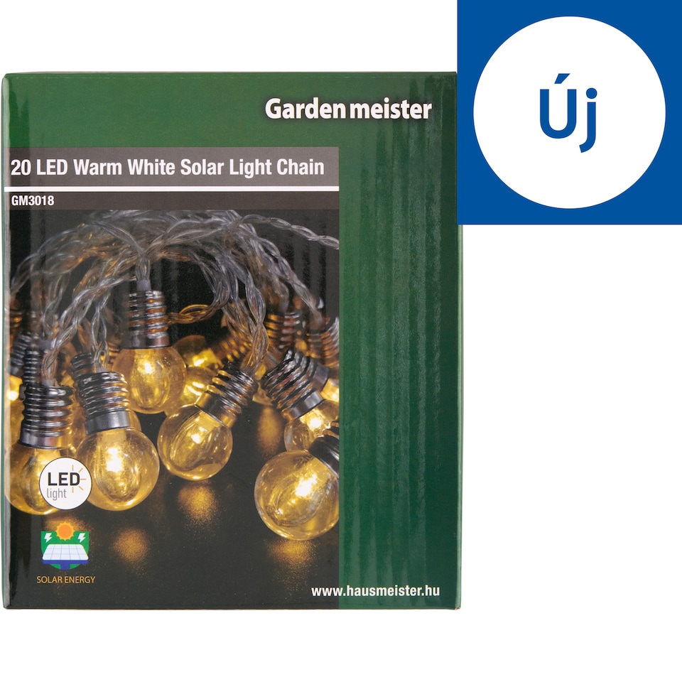 Garden meister GM3018 20 LED-es meleg fehér szolár fényfüzér