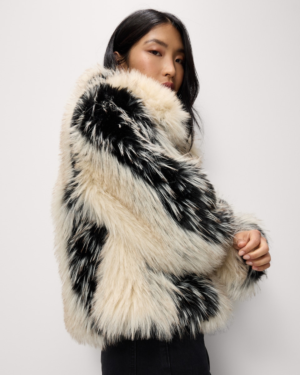image 1 of F&F Faux Fur Jacket in Multi Black