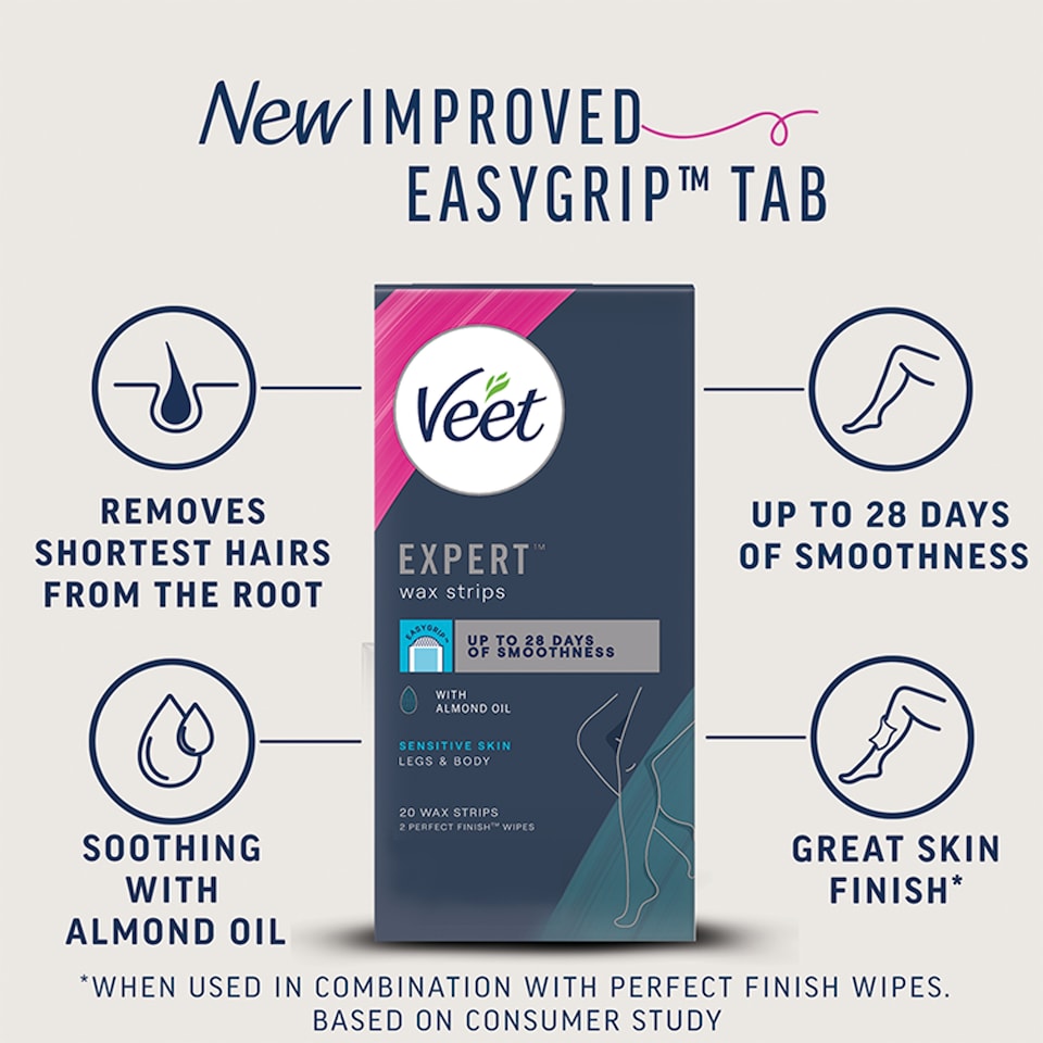 image 1 of Veet Expert Wax Strips Legs Body Sensitive Hair Removal 20 Pack