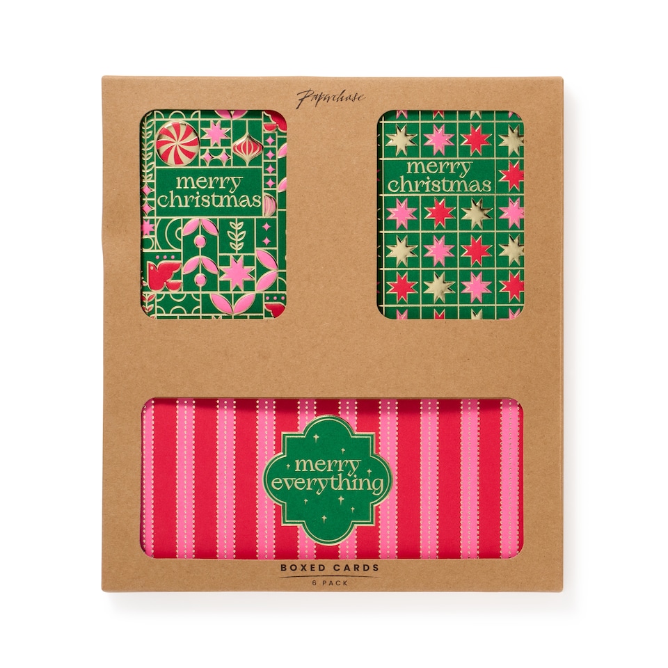 image 1 of Paperchase Geo Stripe Christmas Cards 6 Pack