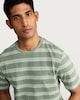image 2 of F&F Pure Cotton Stripe Ribbed T-Shirt in Green