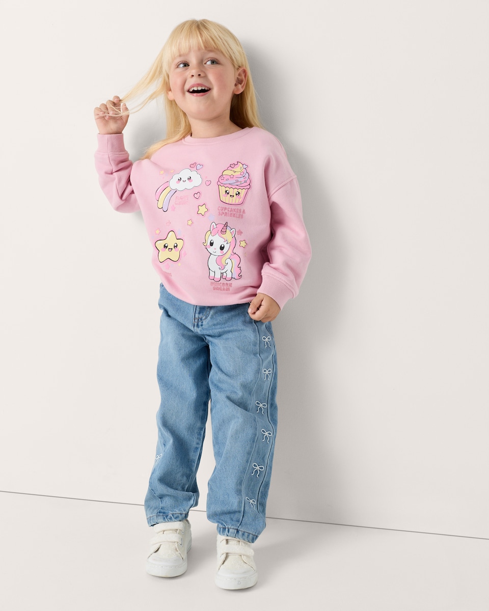 image 1 of F&F Girls Cotton Rich Unicorn Sweatshirt in Multi