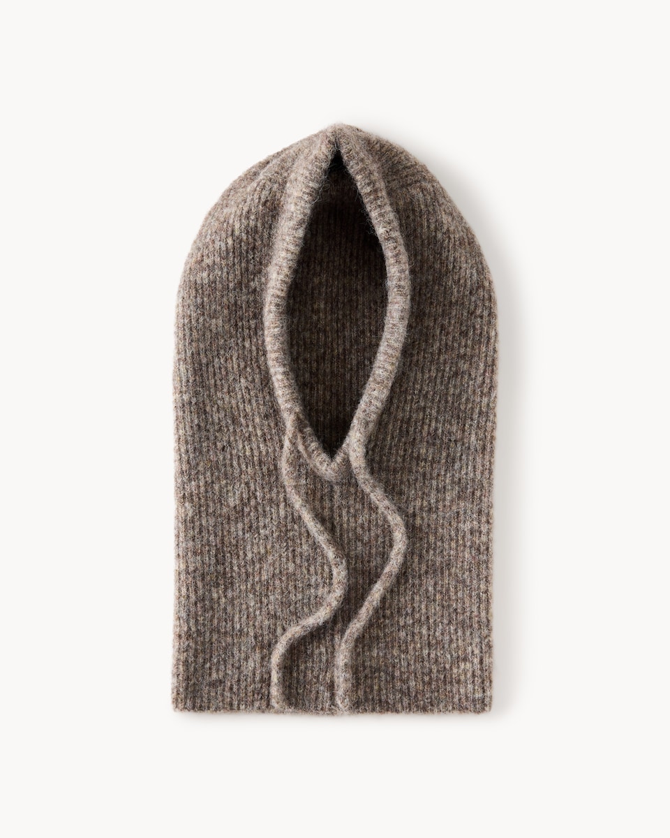 image 1 of F&F Ribbed Knitted Balaclava in Neutral