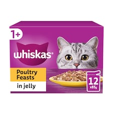 Whiskas Adult Cat Food Pouches Poultry Feasts In Jelly 12x85g