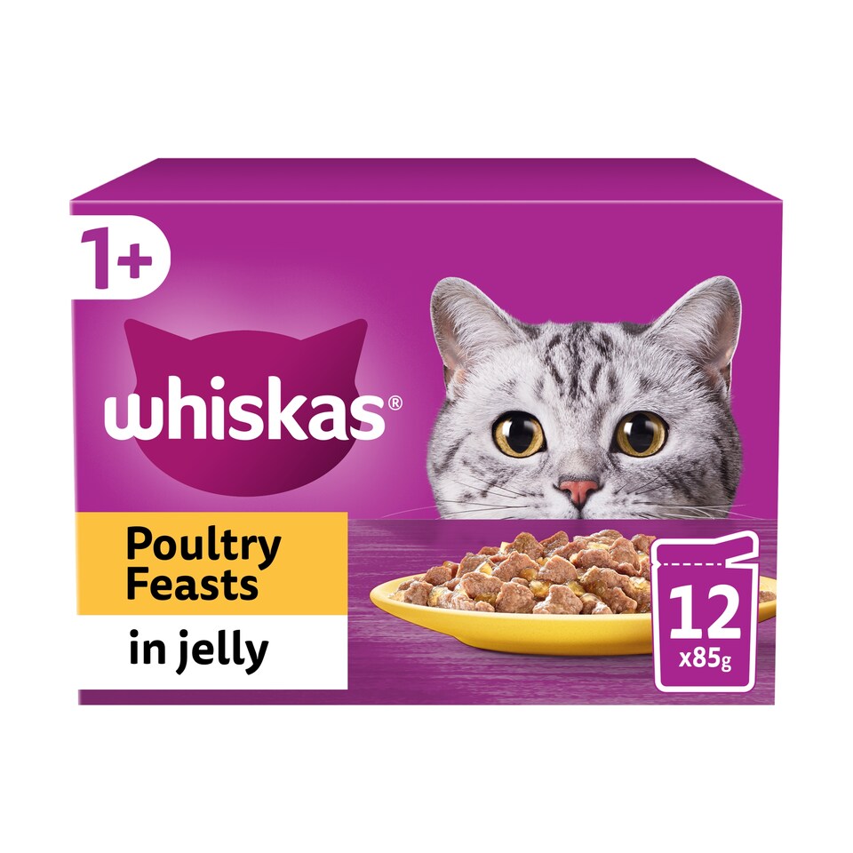 image 1 of Whiskas Adult Cat Food Pouches Poultry Feasts In Jelly 12x85g