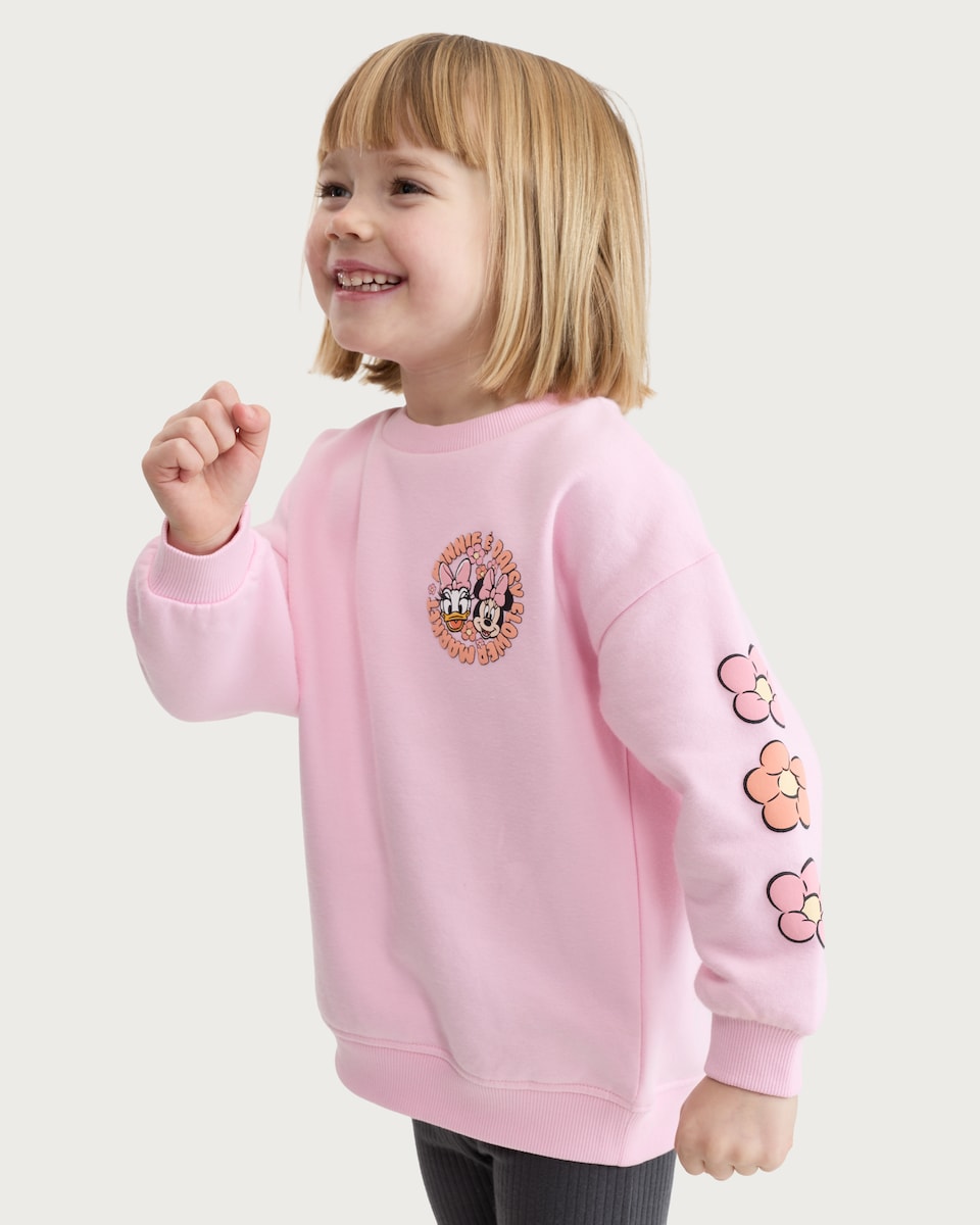 image 1 of Disney Minnie & Daisy Cotton Rich Sweatshirt in Pink