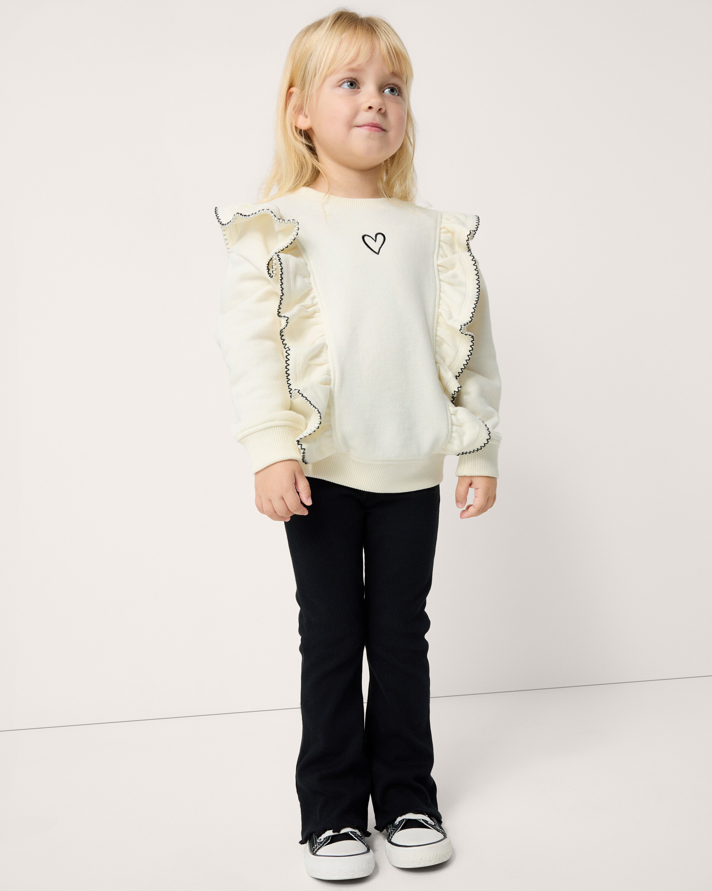 F&F Girls Cotton Rich Frill Jumper and Flared Leggings Set in Cream