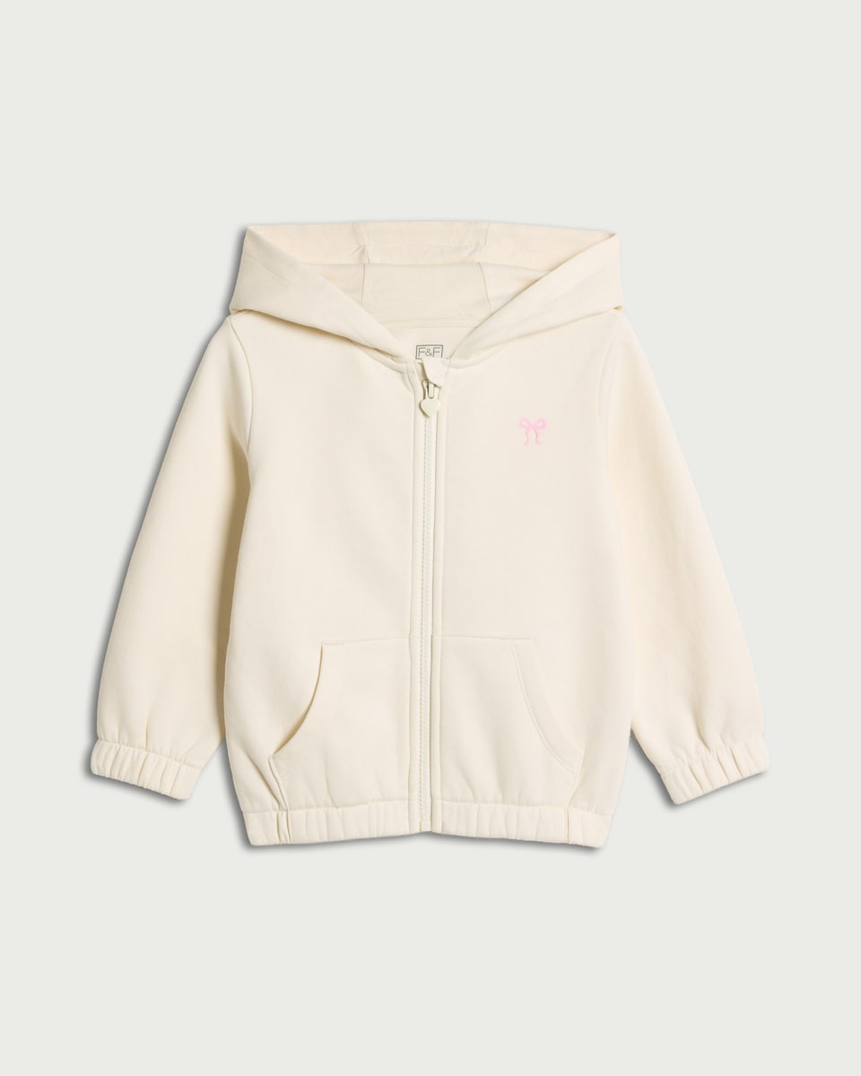 image 1 of F&F Girls Bow Zip Up Hoodie in Cream