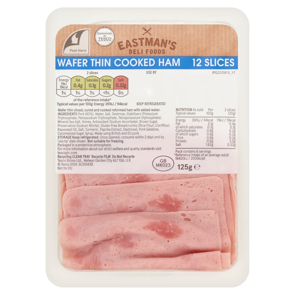 Eastmans Wafer Thin Cooked Ham Slices 125g