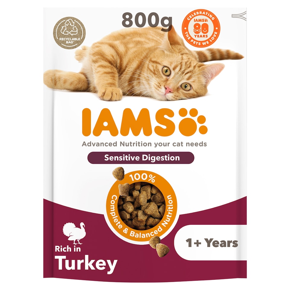 image 1 of IAMS Adult Sensitive Dry Cat Food Turkey 800g