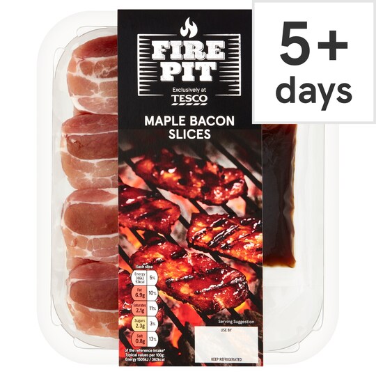 Tesco Fire Pit Maple Bacon Slices 362G Tesco Groceries