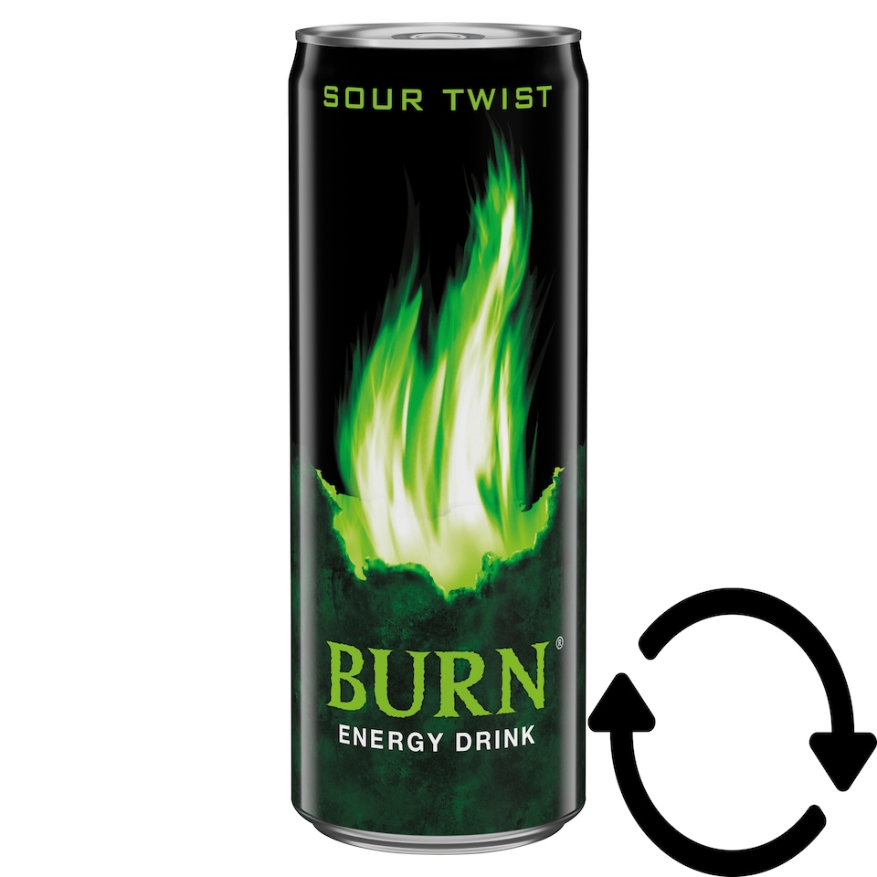 Burn Sour Twist zöld alma ízesítésű szénsavas ital koffeinnel, inozittal, B-vitaminokkal 250 ml