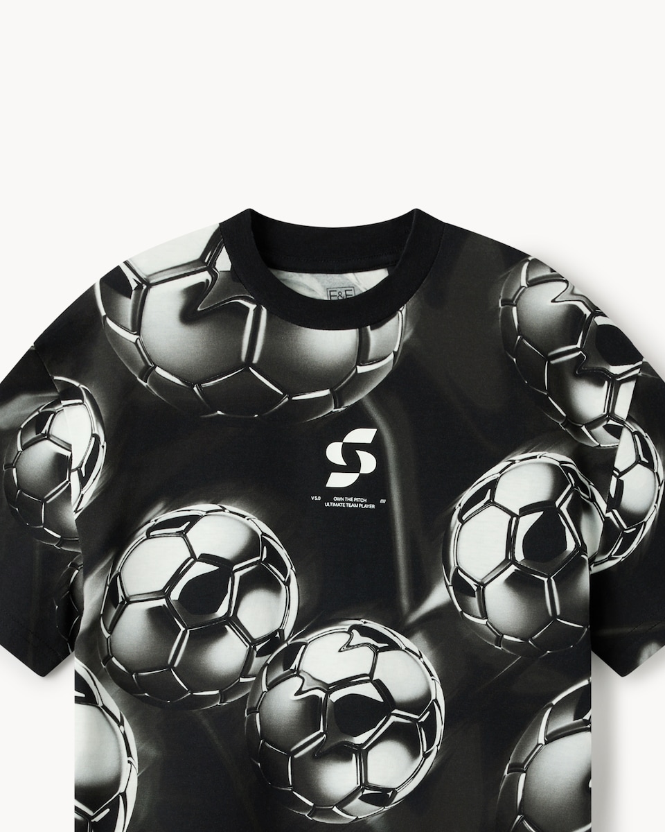 image 1 of F&F Boys Pure Cotton Football T-Shirt in Black