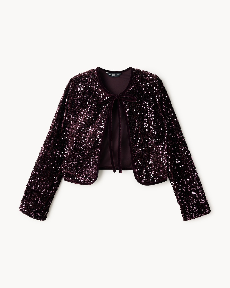 image 1 of F&F Velvet Sequin Jacket in Burgundy