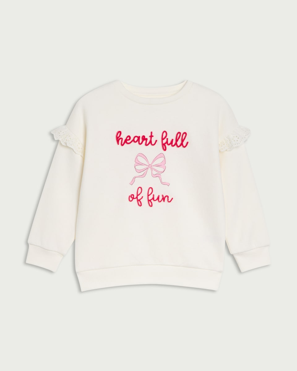 image 1 of F&F Girls Cotton Rich Embroidered Sweatshirt in Cream