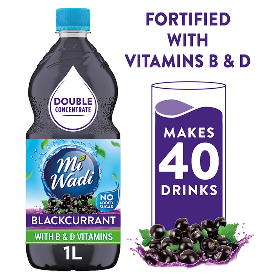 MiWadi Blackcurrant Double Concentrate No Added Sugar Squash 1L