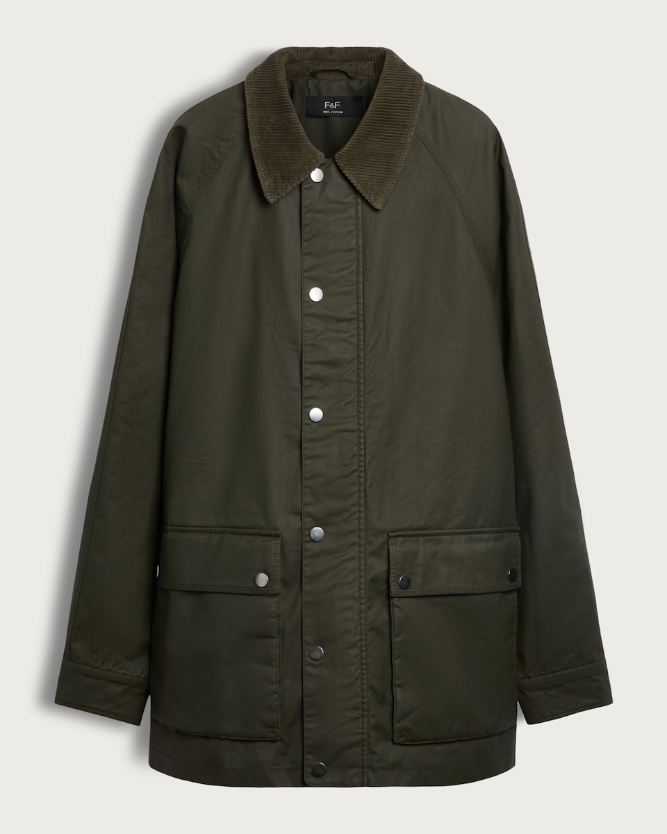 image 1 of F&F Corduroy Collar Shower Resistant Barn Jacket in Khaki