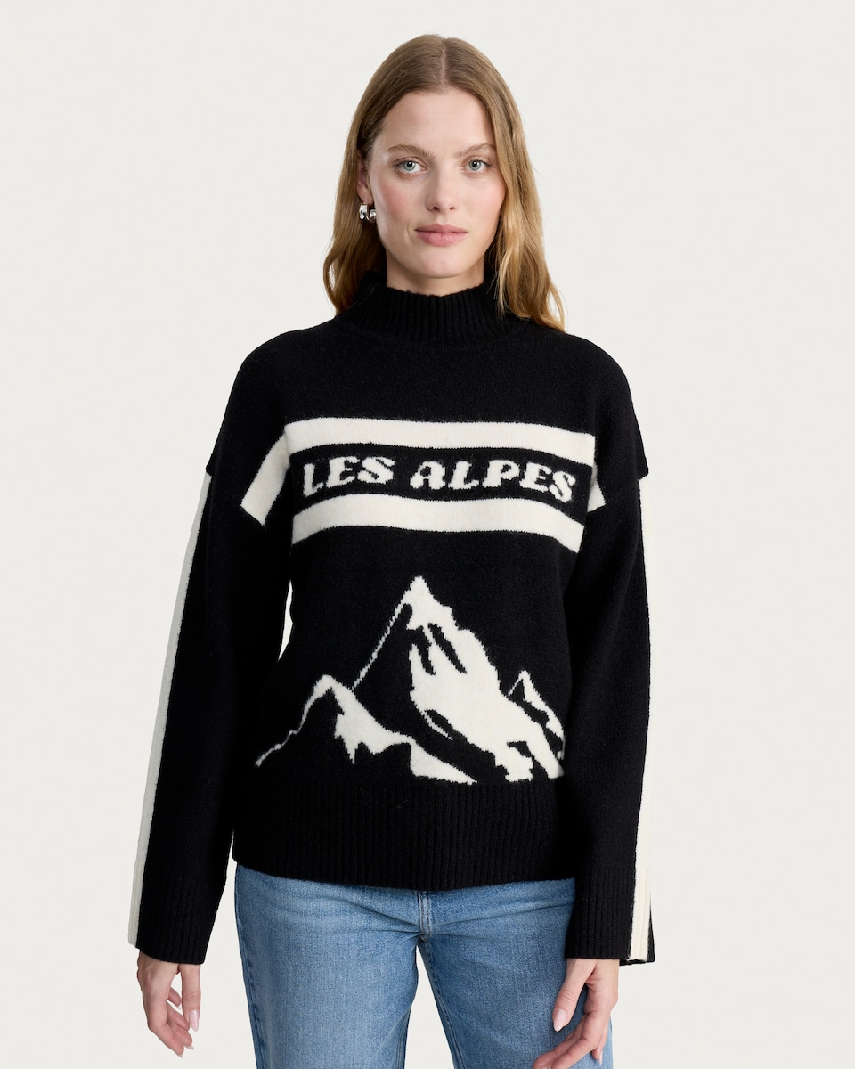 image 1 of F&F Knitted Les Alpes Mountain Print Jumper with Wool in Multi
