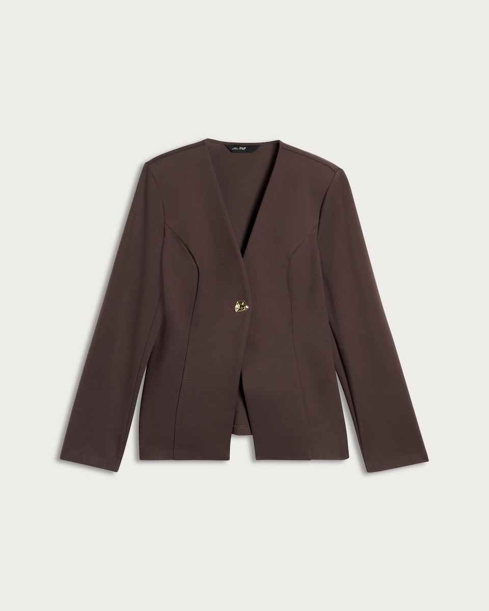 image 1 of F&F Ponte Single Metal Button Jacket in Brown