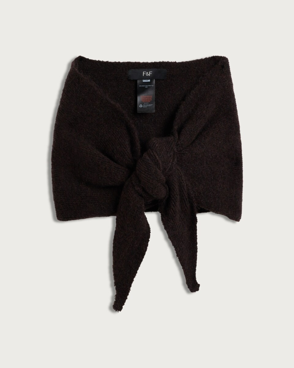 image 1 of F&F Knitted Tie Detail Scarf in Brown