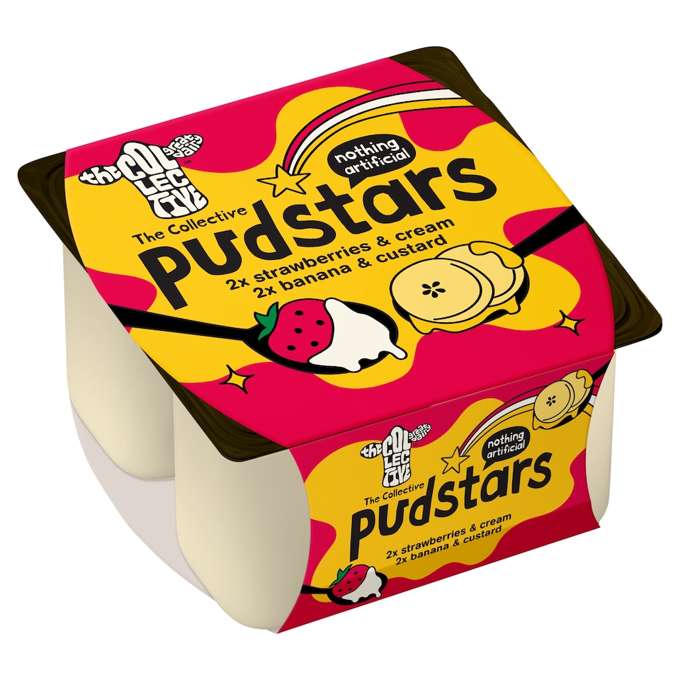 The Collective Pudstars Strawberries & Cream / Banana & Custard yogurt 4x85g