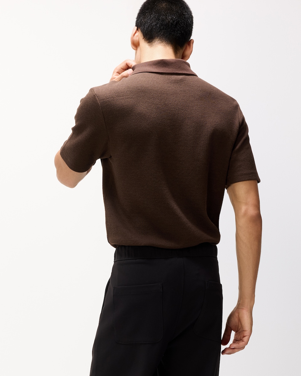 image 1 of F&F Textured Short Sleeved Polo Shirt in Brown