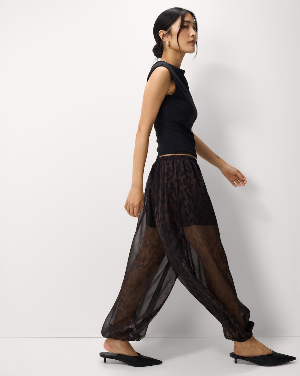 image 1 of F&F Sheer Leopard Print Balloon Trousers in Multi Black