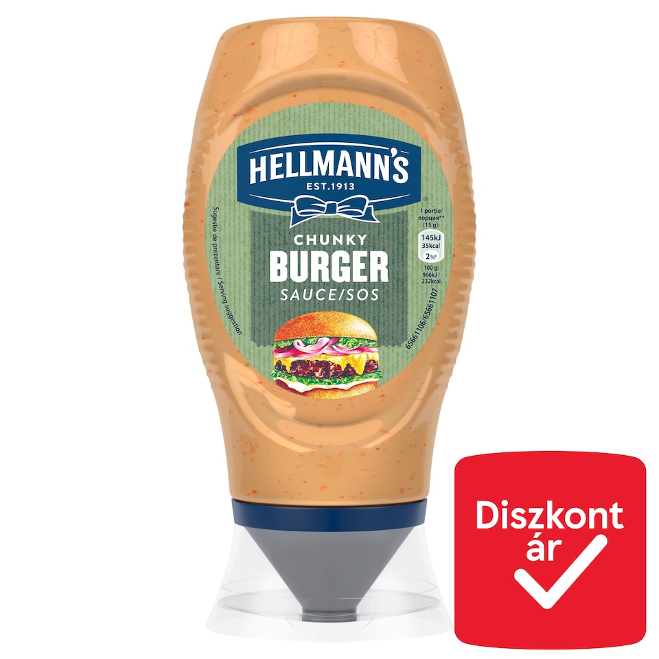  Hellmann's burger szósz uborka, vöröshagyma és chili darabokkal 258 g