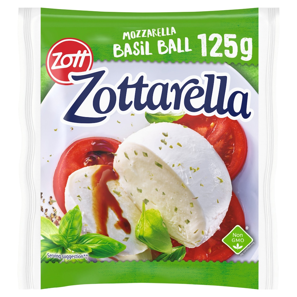 Zott Zottarella Mozzarella with Basil, Fat, Soft Cheese in Brine 125 g