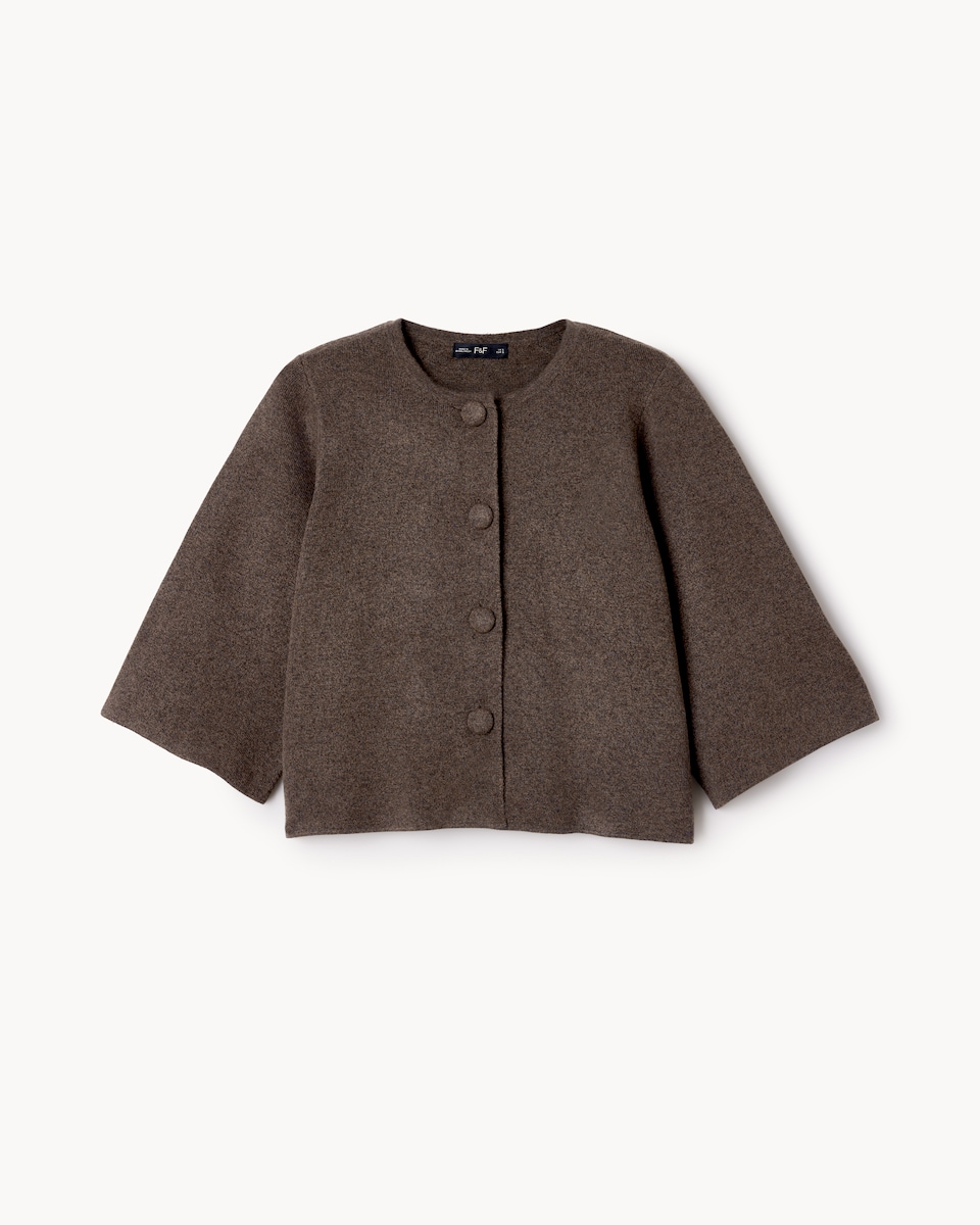 image 1 of F&F Button Up Boxy Cardigan in Chocolate